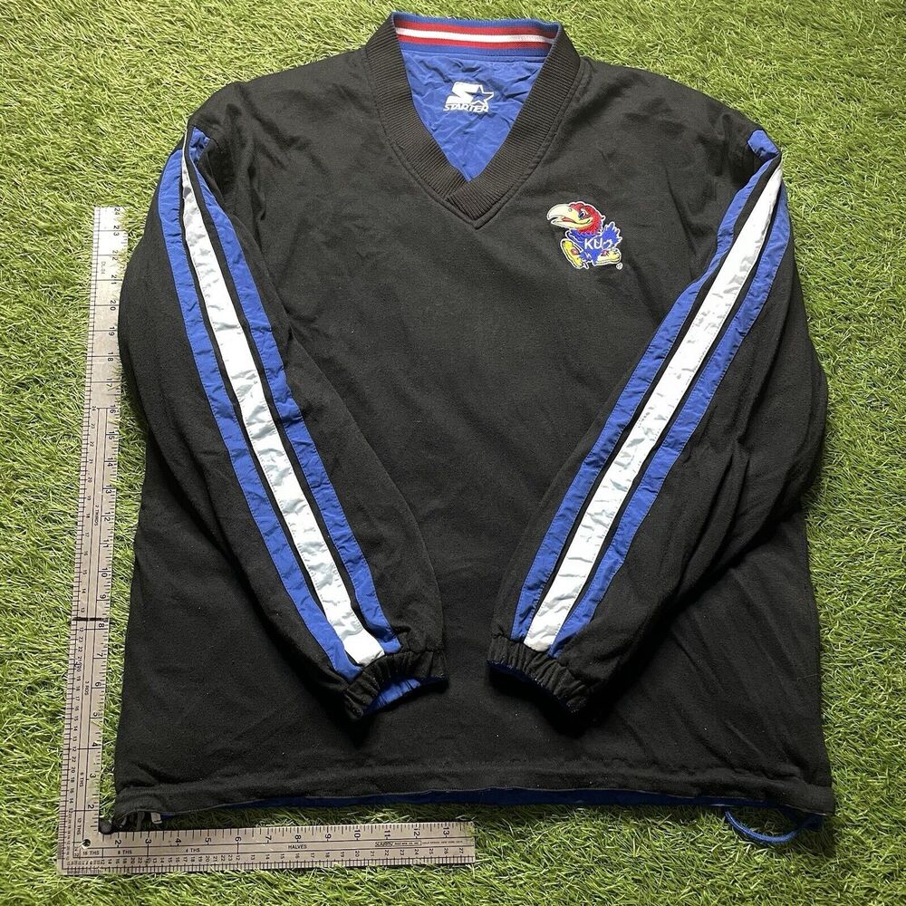 VTG NCAA Kansas Jayhawks Reversible Jacket Mens XL Starter Pullover 90s Vintage - Picture 9 of 16